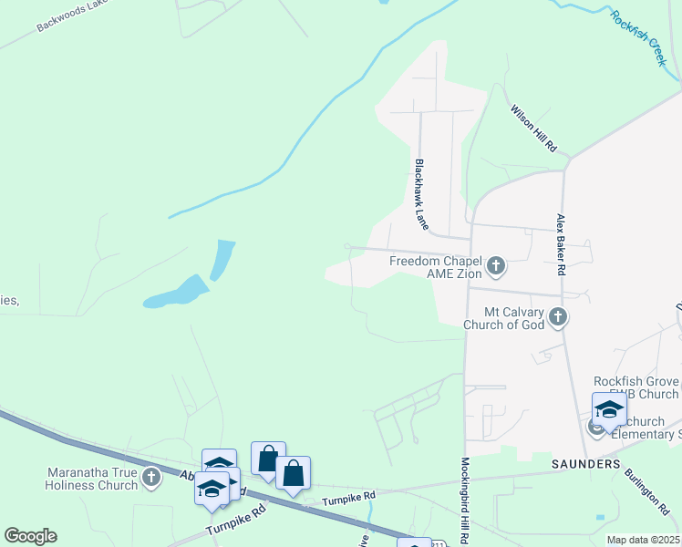 map of restaurants, bars, coffee shops, grocery stores, and more near 1622 O C Sanders Road in Raeford