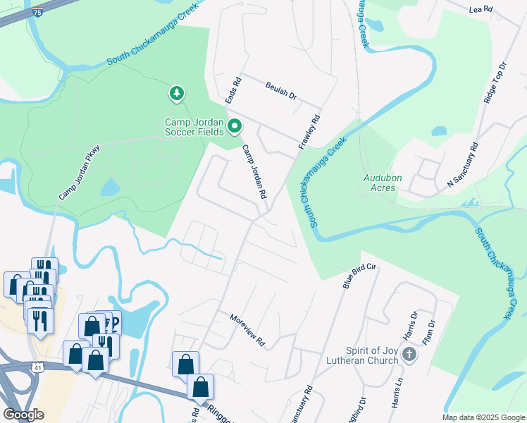 map of restaurants, bars, coffee shops, grocery stores, and more near 304 Cedar Glen Circle in Chattanooga