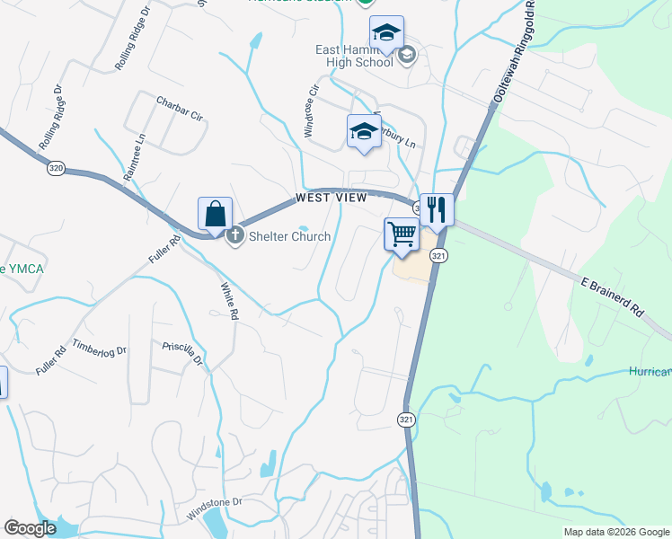 map of restaurants, bars, coffee shops, grocery stores, and more near 1565 Buttonwood Loop in Chattanooga