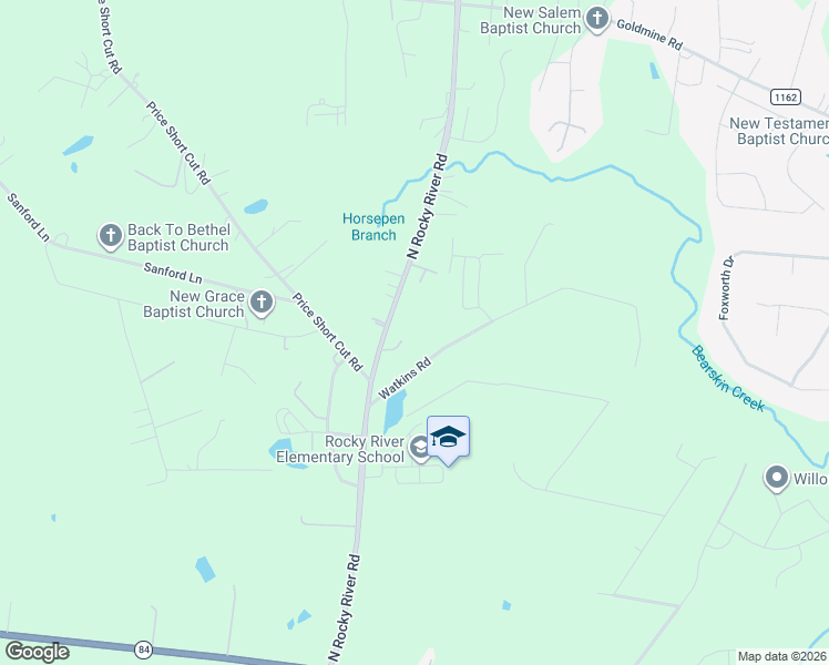 map of restaurants, bars, coffee shops, grocery stores, and more near 820 North Rocky River Road in Monroe