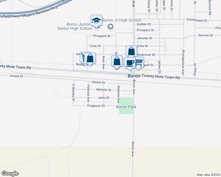 map of restaurants, bars, coffee shops, grocery stores, and more near 26849 Nichols Street in Boron