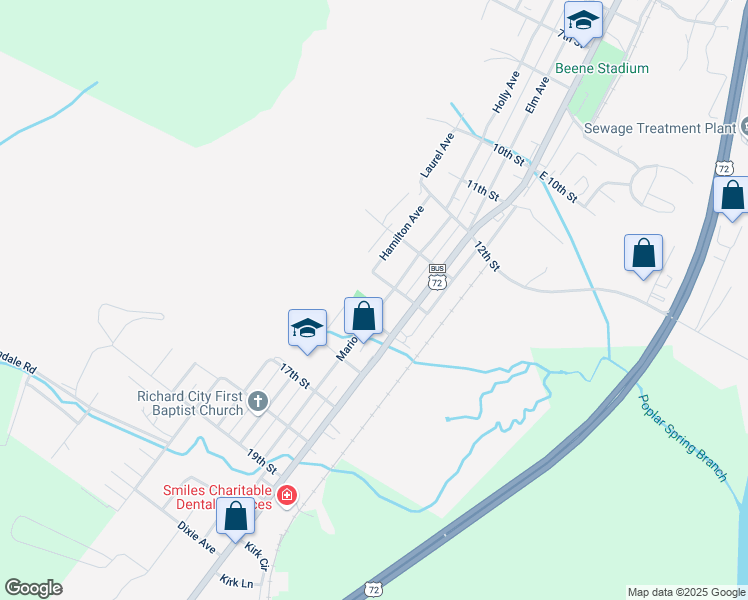 map of restaurants, bars, coffee shops, grocery stores, and more near 1402 Holly Avenue in South Pittsburg