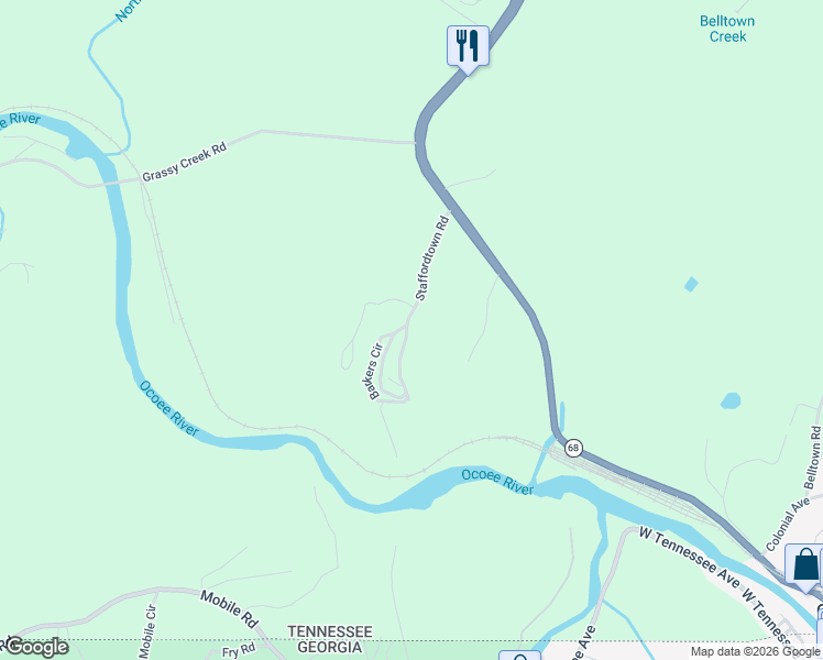 map of restaurants, bars, coffee shops, grocery stores, and more near in Copperhill