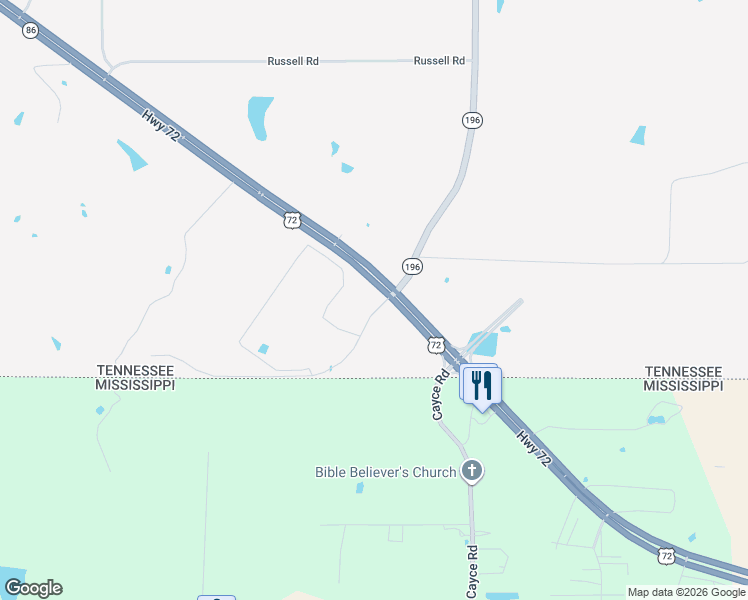 map of restaurants, bars, coffee shops, grocery stores, and more near 1001-1099 State Highway 86 in Piperton