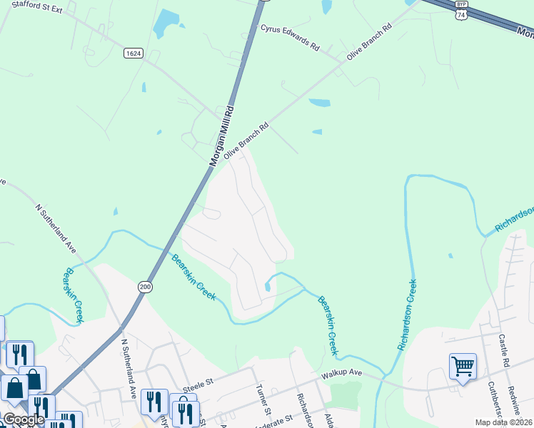 map of restaurants, bars, coffee shops, grocery stores, and more near 505 Creekridge Drive in Monroe