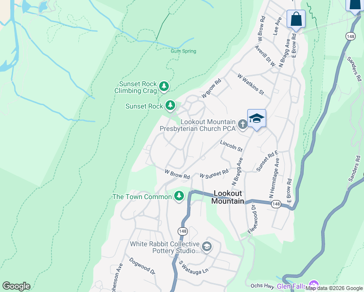 map of restaurants, bars, coffee shops, grocery stores, and more near 204 Laurel Lane in Lookout Mountain