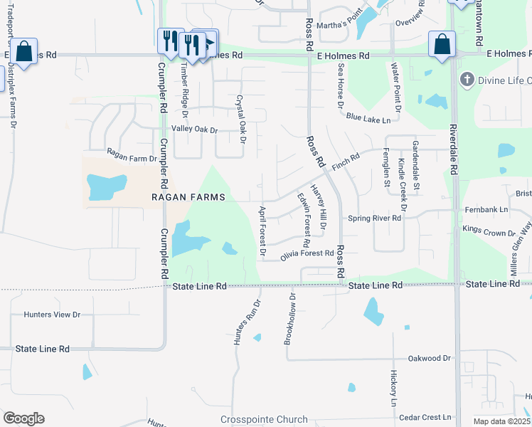 map of restaurants, bars, coffee shops, grocery stores, and more near 5510 April Forest Drive in Memphis