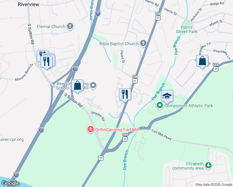 map of restaurants, bars, coffee shops, grocery stores, and more near 482 Delta Drive in Fort Mill