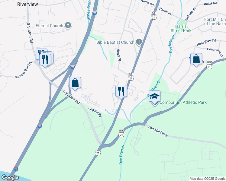 map of restaurants, bars, coffee shops, grocery stores, and more near 482 Delta Drive in Fort Mill