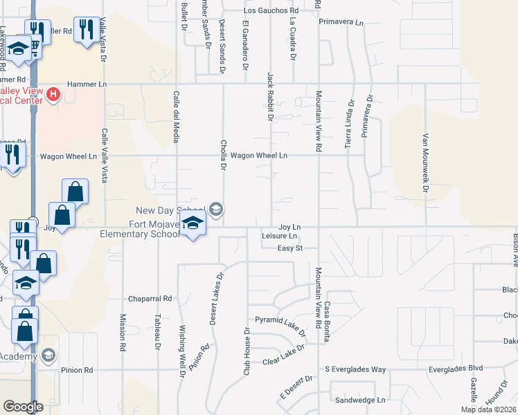 map of restaurants, bars, coffee shops, grocery stores, and more near 5471 Jack Rabbit Drive in Fort Mohave