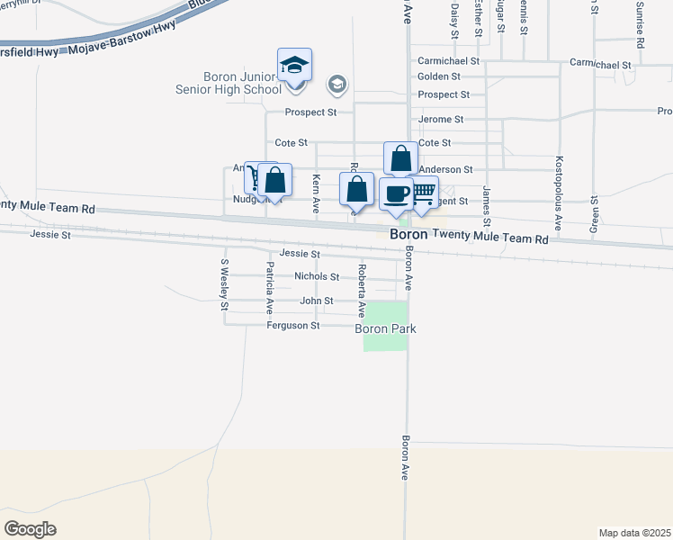 map of restaurants, bars, coffee shops, grocery stores, and more near 26849 Nichols Street in Boron