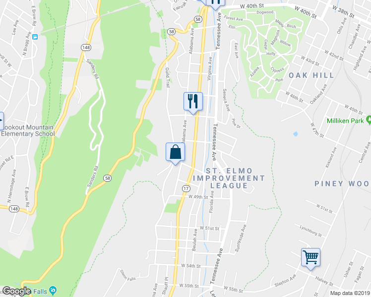 map of restaurants, bars, coffee shops, grocery stores, and more near 4606 Alabama Avenue in Chattanooga
