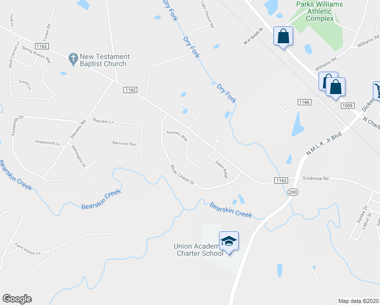 map of restaurants, bars, coffee shops, grocery stores, and more near 2406 Hunters Way in Monroe