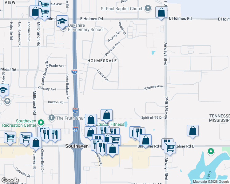 map of restaurants, bars, coffee shops, grocery stores, and more near 2003 Kilarney Avenue in Memphis