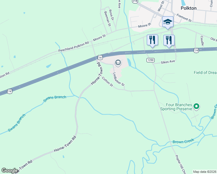 map of restaurants, bars, coffee shops, grocery stores, and more near 383 Cotton Street in Polkton