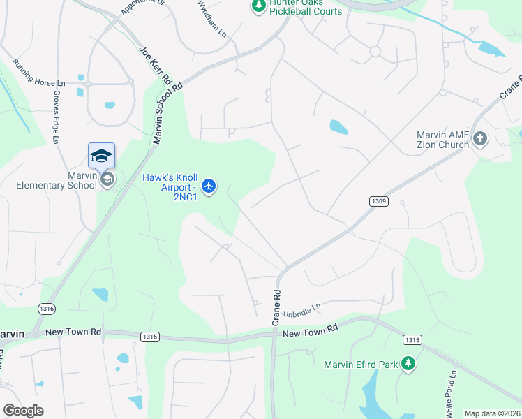 map of restaurants, bars, coffee shops, grocery stores, and more near 1504 Alydar Court in Marvin