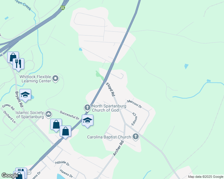 map of restaurants, bars, coffee shops, grocery stores, and more near 207 Floyd Road in Spartanburg