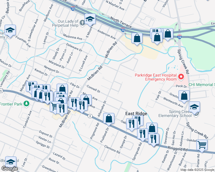 map of restaurants, bars, coffee shops, grocery stores, and more near 5325 Haisten Court in Chattanooga