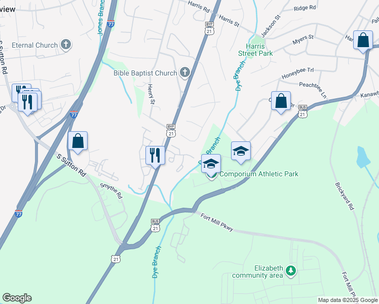 map of restaurants, bars, coffee shops, grocery stores, and more near 311 Wilkes Place Drive in Fort Mill