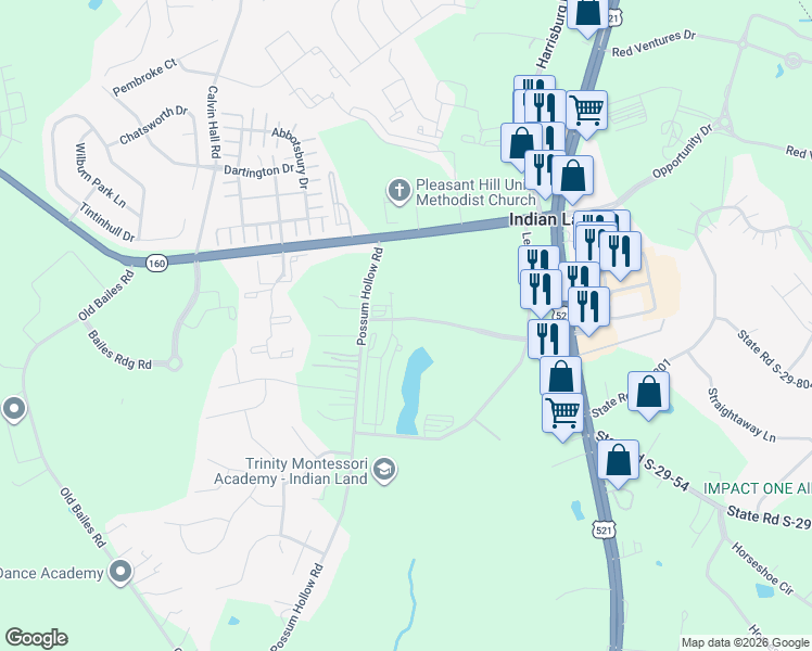 map of restaurants, bars, coffee shops, grocery stores, and more near 4104 Flats Main Street in Indian Land