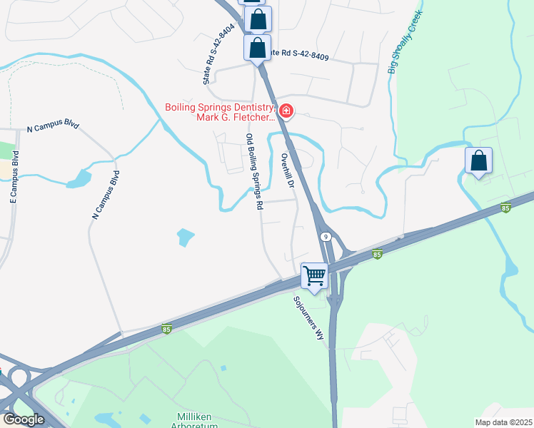 map of restaurants, bars, coffee shops, grocery stores, and more near 342 Old Boiling Springs Rd in Spartanburg