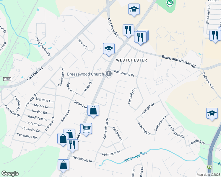map of restaurants, bars, coffee shops, grocery stores, and more near 575 Countrytown Drive in Hope Mills