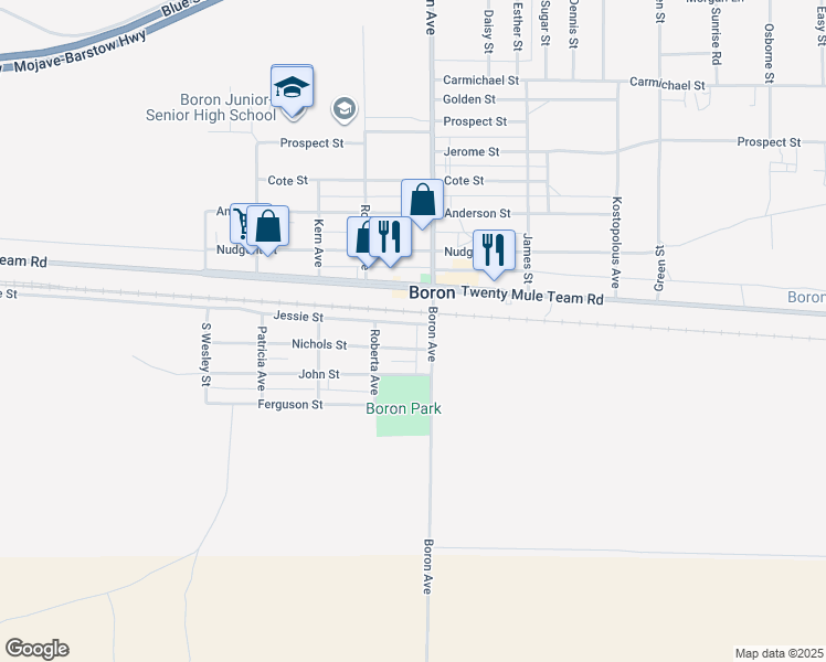 map of restaurants, bars, coffee shops, grocery stores, and more near 26982 Jessie Street in Boron