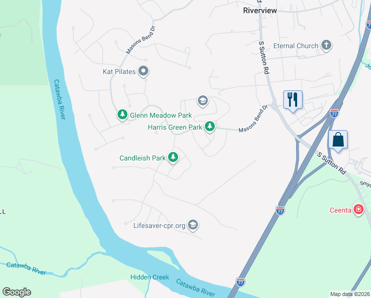 map of restaurants, bars, coffee shops, grocery stores, and more near 1533 Half Pint Loop in Fort Mill