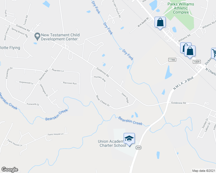 map of restaurants, bars, coffee shops, grocery stores, and more near 2412 Hunters Way in Monroe