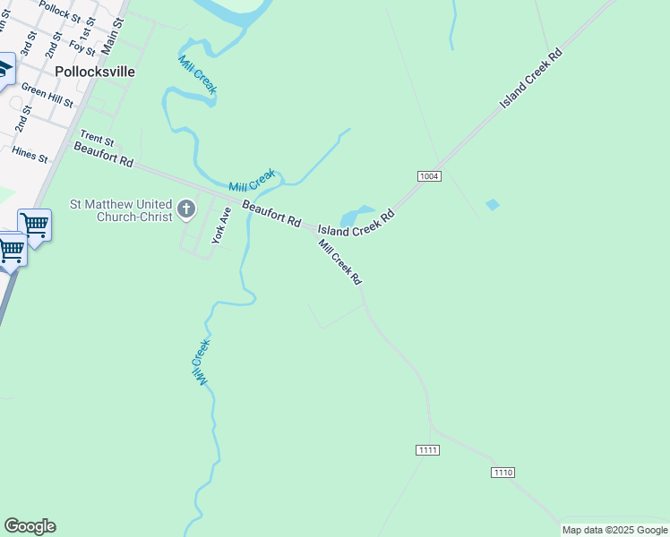 map of restaurants, bars, coffee shops, grocery stores, and more near 166 Mill Creek Road in Pollocksville