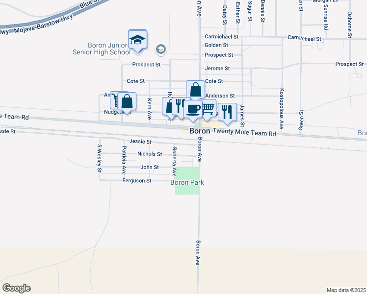 map of restaurants, bars, coffee shops, grocery stores, and more near 26940 Jessie Street in Boron