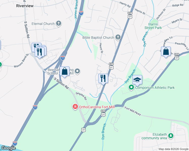 map of restaurants, bars, coffee shops, grocery stores, and more near 482 Delta Drive in Fort Mill