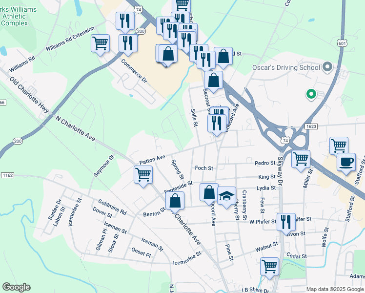 map of restaurants, bars, coffee shops, grocery stores, and more near 513 Patton Avenue in Monroe