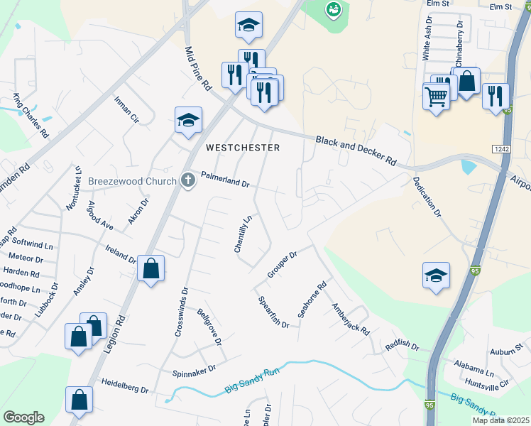 map of restaurants, bars, coffee shops, grocery stores, and more near 3310 Teakwood Drive in Hope Mills