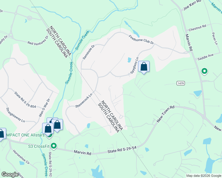 map of restaurants, bars, coffee shops, grocery stores, and more near 803 Woodland Forest Road in Waxhaw