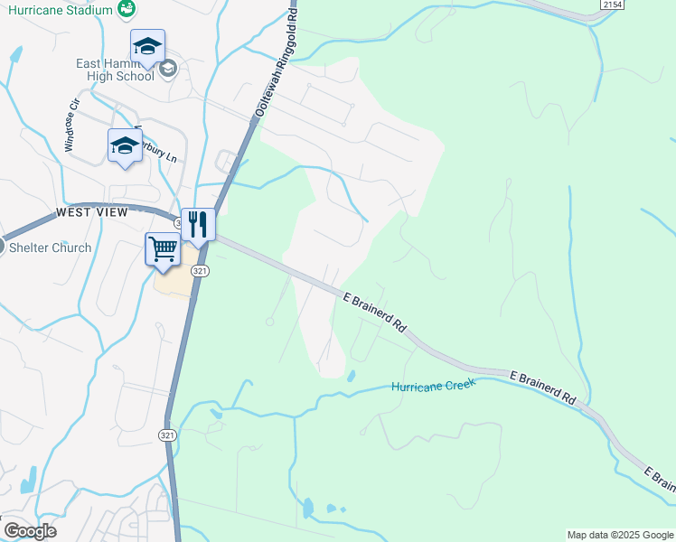 map of restaurants, bars, coffee shops, grocery stores, and more near Argyle Court in Ooltewah
