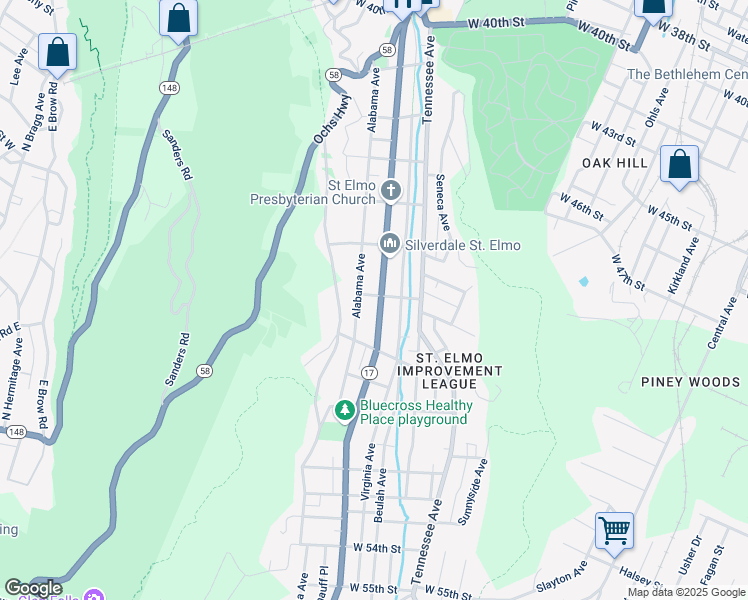 map of restaurants, bars, coffee shops, grocery stores, and more near 4606 Alabama Avenue in Chattanooga