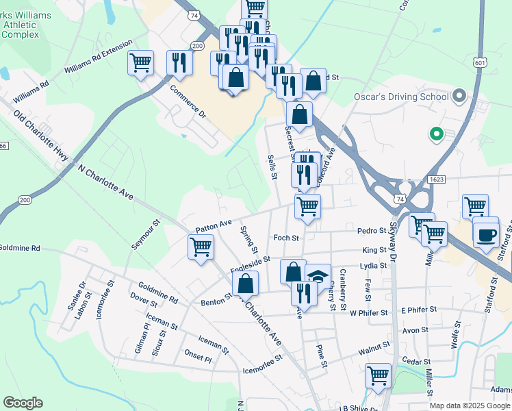 map of restaurants, bars, coffee shops, grocery stores, and more near 513 Patton Avenue in Monroe