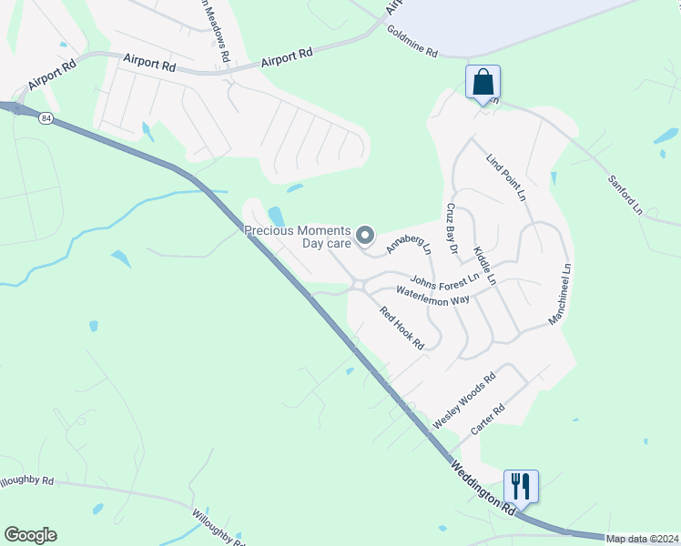 map of restaurants, bars, coffee shops, grocery stores, and more near 4607 Maho Lane in Monroe