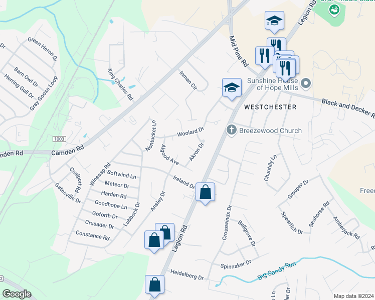 map of restaurants, bars, coffee shops, grocery stores, and more near 805 Acmar Court in Hope Mills