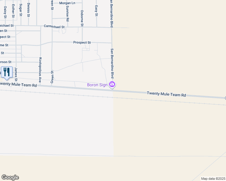 map of restaurants, bars, coffee shops, grocery stores, and more near 2101 Twenty Mule Team Road in Boron
