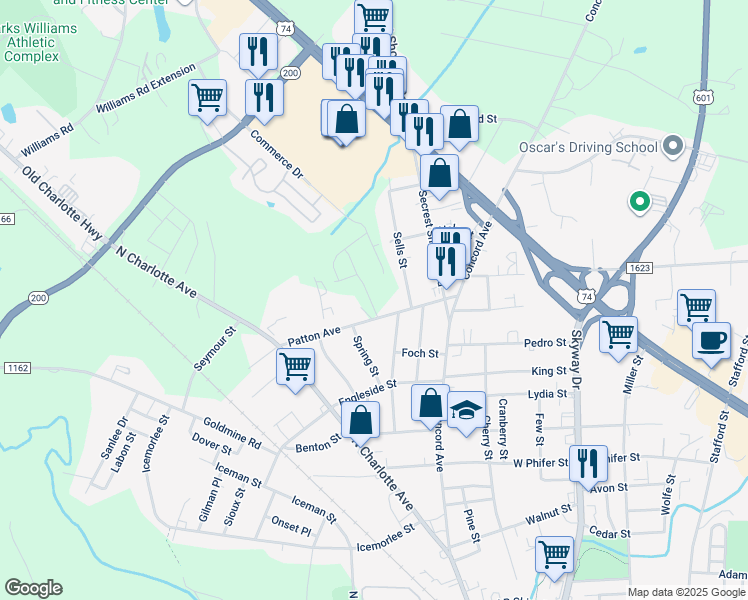 map of restaurants, bars, coffee shops, grocery stores, and more near 513 Patton Avenue in Monroe