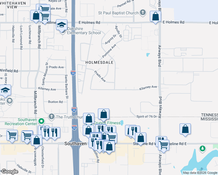 map of restaurants, bars, coffee shops, grocery stores, and more near 2003 Kilarney Avenue in Memphis