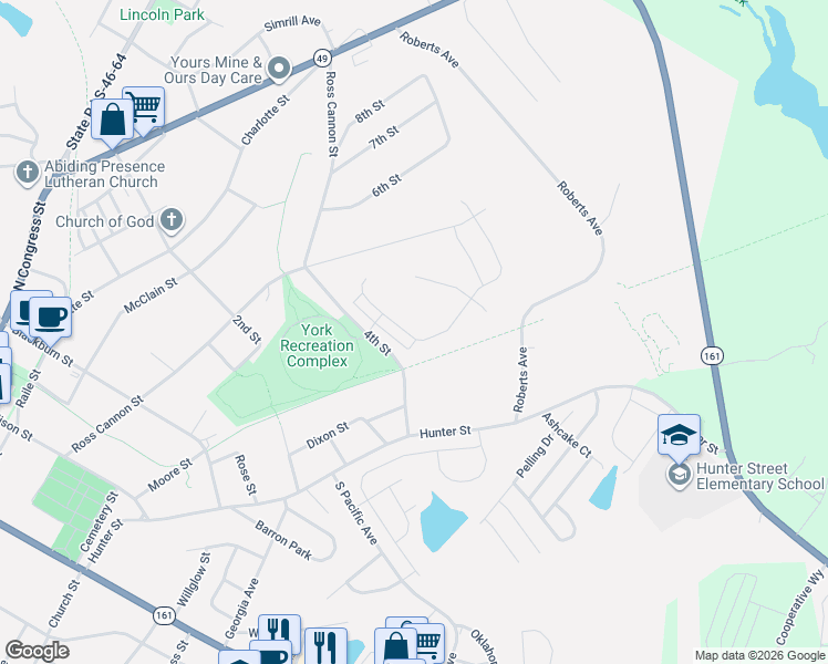 map of restaurants, bars, coffee shops, grocery stores, and more near in York