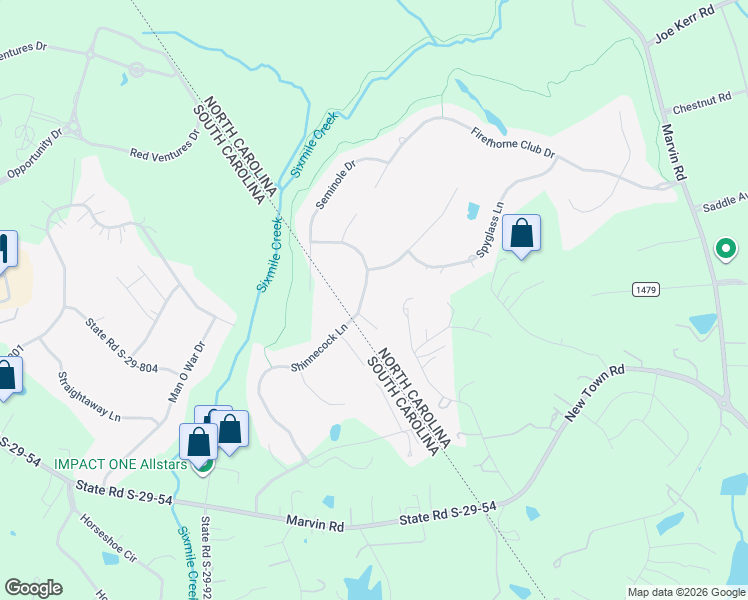 map of restaurants, bars, coffee shops, grocery stores, and more near 1001 Medinah Court in Waxhaw
