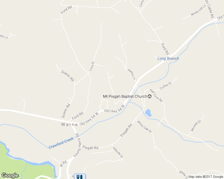 map of restaurants, bars, coffee shops, grocery stores, and more near 237 Bobcat Lane in Warne