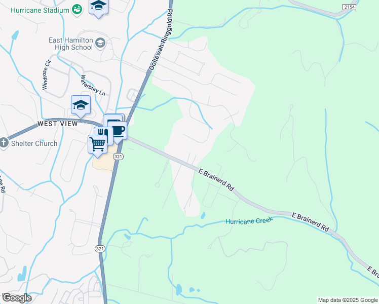 map of restaurants, bars, coffee shops, grocery stores, and more near 1802 Argyle Court in Ooltewah
