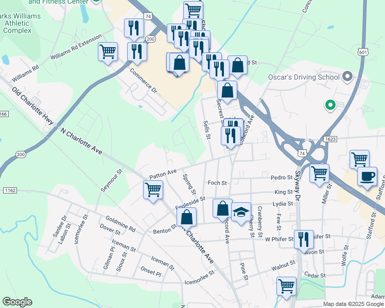 map of restaurants, bars, coffee shops, grocery stores, and more near 513 Patton Avenue in Monroe
