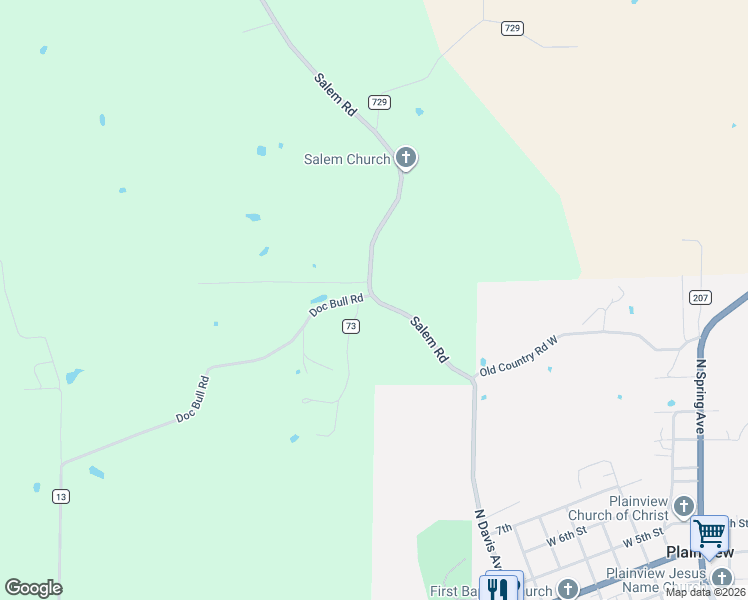map of restaurants, bars, coffee shops, grocery stores, and more near 10325 Salem Road in Ola