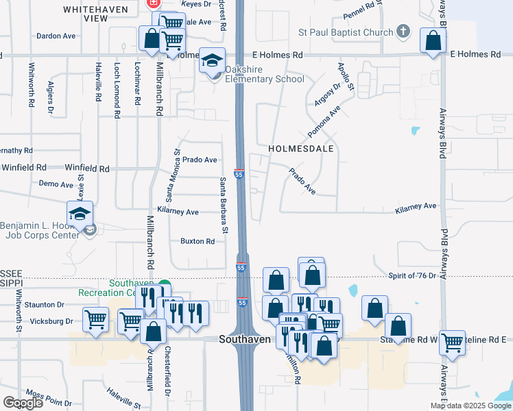 map of restaurants, bars, coffee shops, grocery stores, and more near 5487 Hudgins Road in Memphis